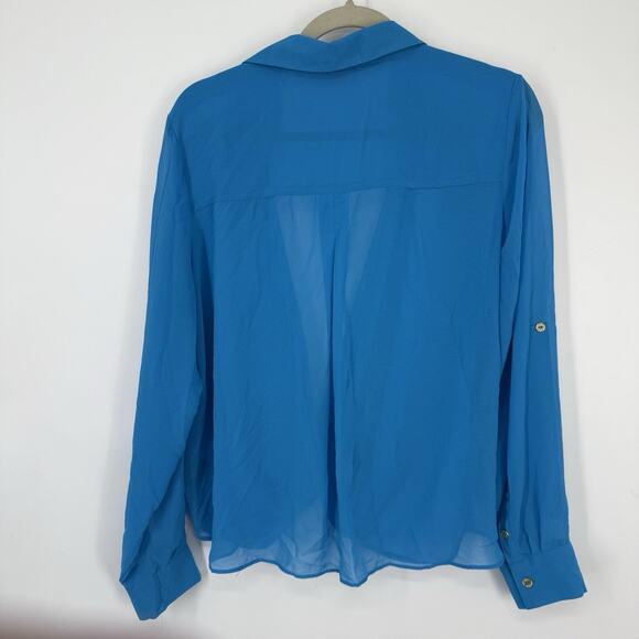 BCBGMAXAZRIA Sheer Chiffon Wrap Topper Women size XL Light Blue Long Sleeves - Picture 5 of 9
